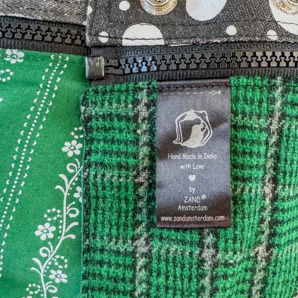 Zand Amsterdam, One Size Reversible Wrap Skirt Green Gingham Pouch Snap Buttons - Picture 11 of 11